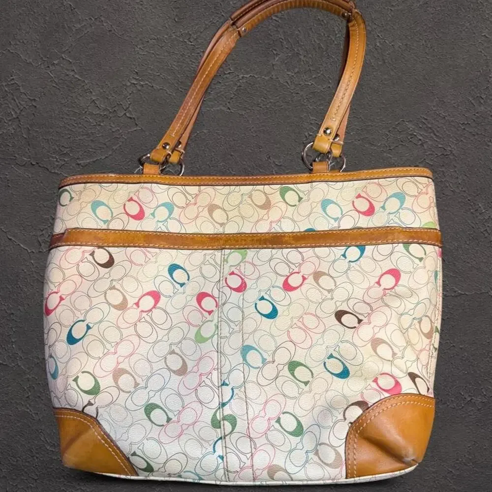 Coach multicolor signature stripe tote